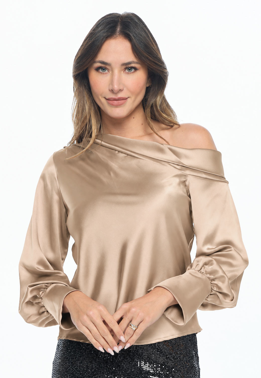 CURVY Satin Off the Shoulder Blouse